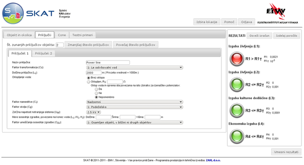 Example of display whether all the required parameters of risk are within the standards set limits